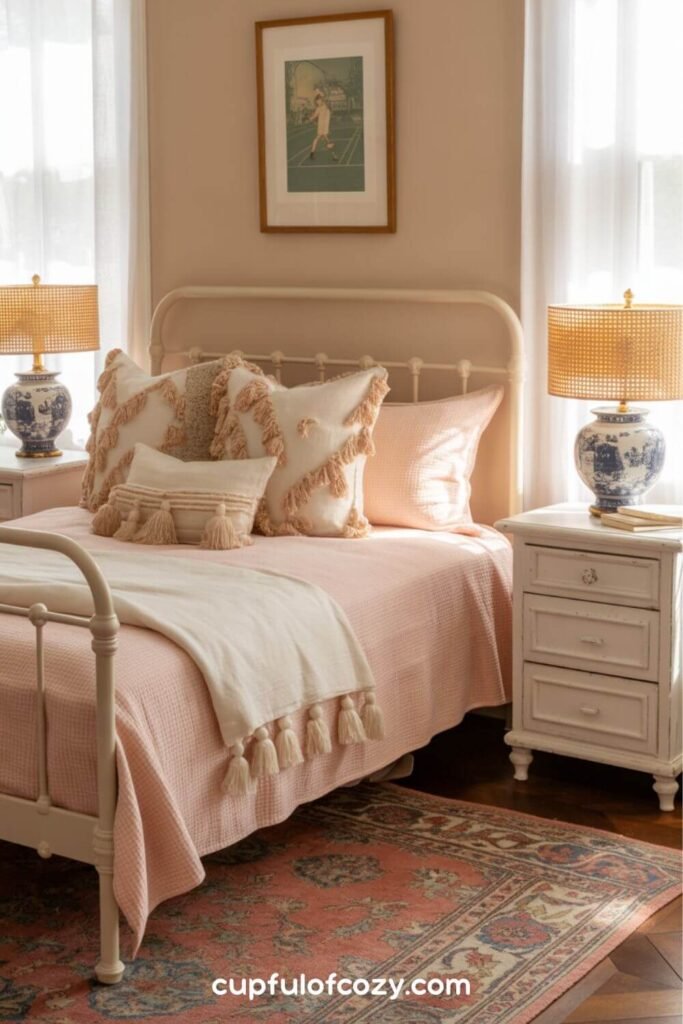 Chinoiserie Lamp Bases with Rattan Lampshades