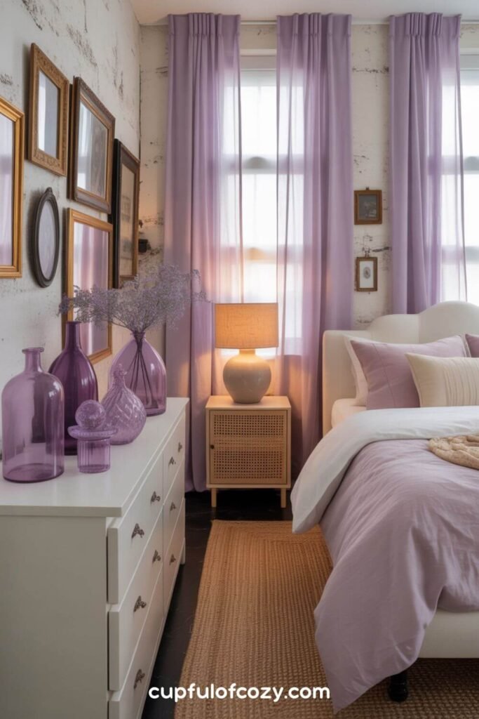 Collection of Lilac Glass Bottles and Trinket Boxes