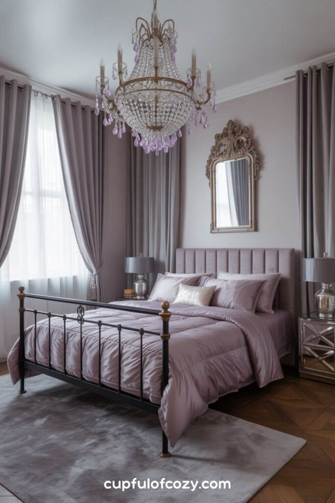 Crystal Chandelier With Lilac Accents For Soft Sparkle