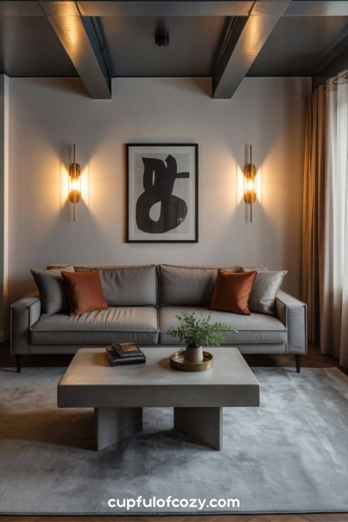 Dramatic Charcoal Ceiling, Light Grey Walls