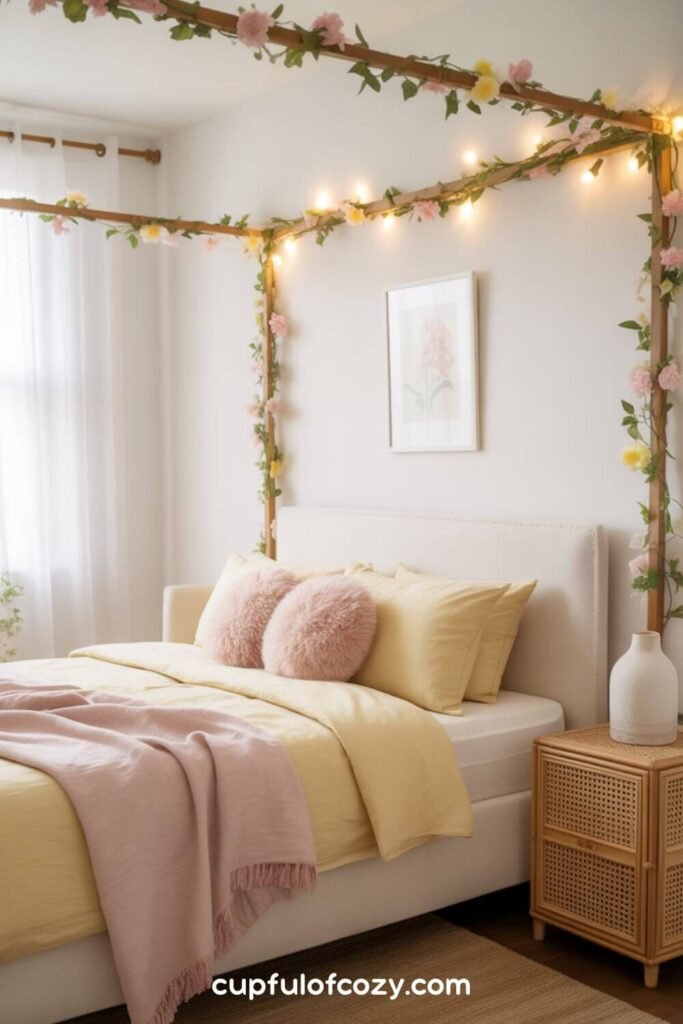 Fairy Light Canopy with Faux Flower Garlands