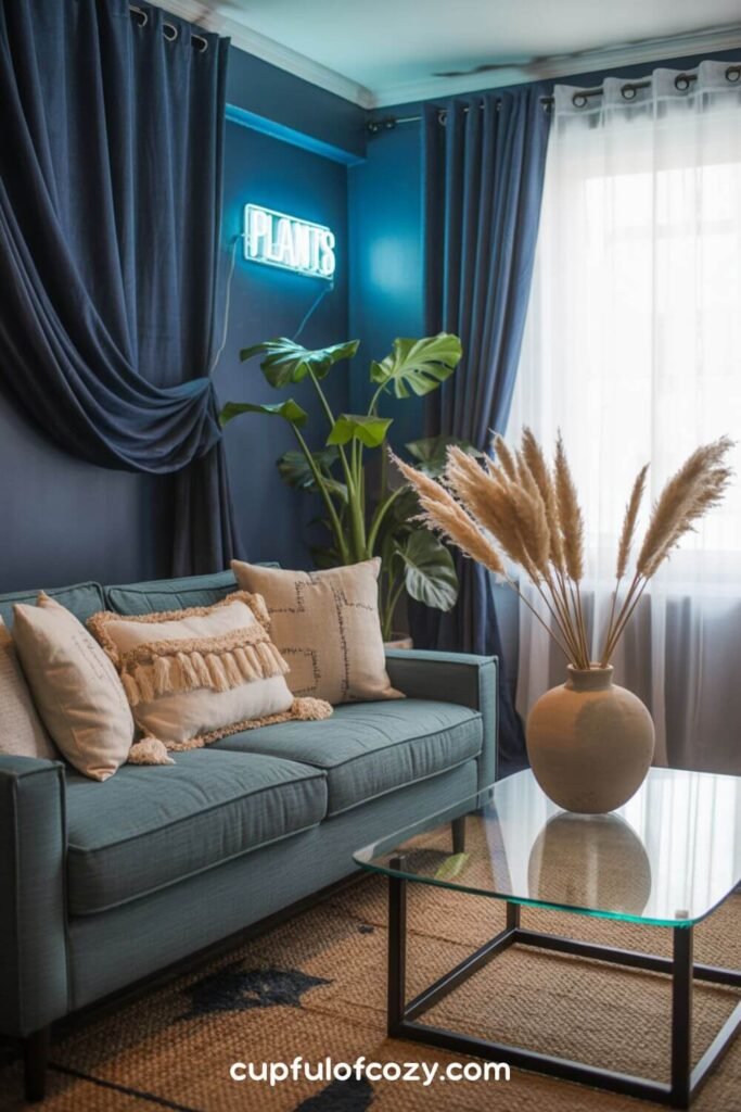 Indigo-Dyed Navy Boho Living Room