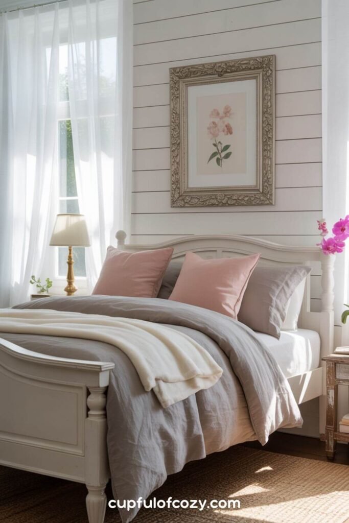 Layered Grey Bedding With Pink Pillows
