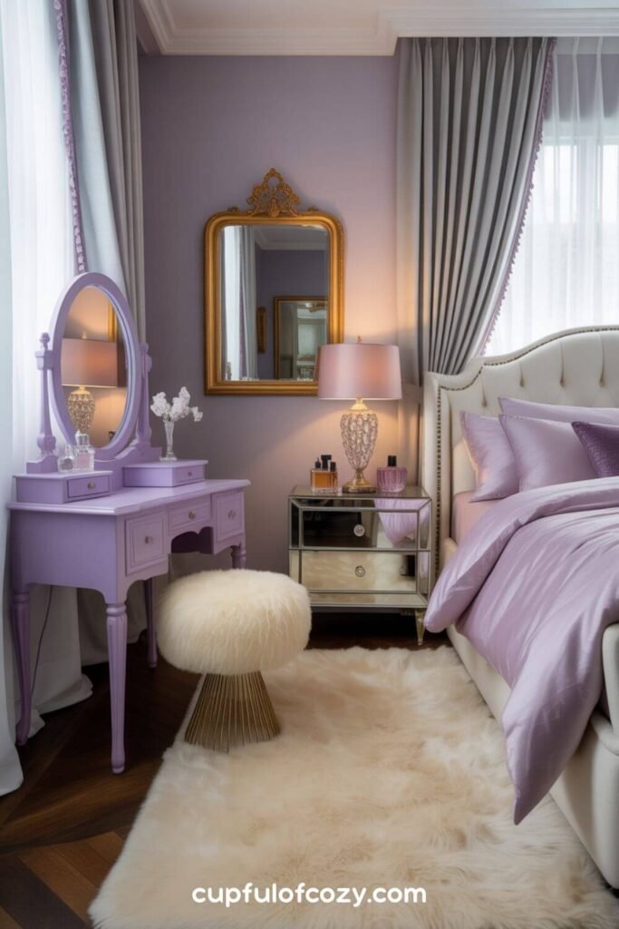 Lilac-Tinted Vanity Table For Old Hollywood Glamour