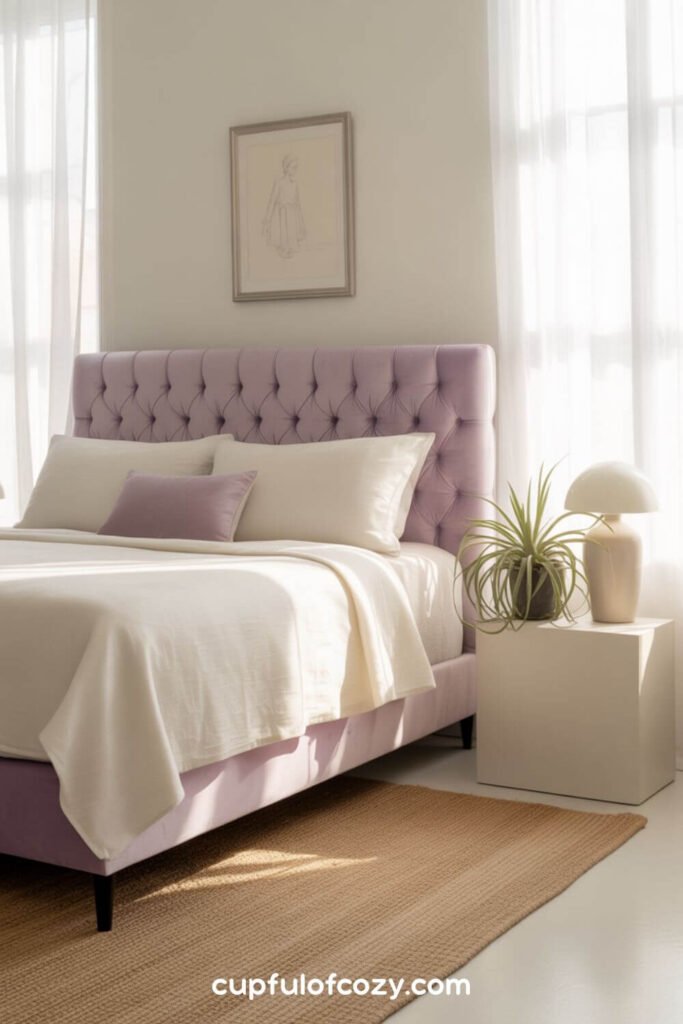 Lilac Upholstered Headboard With Button Tufting For Royal Vibes