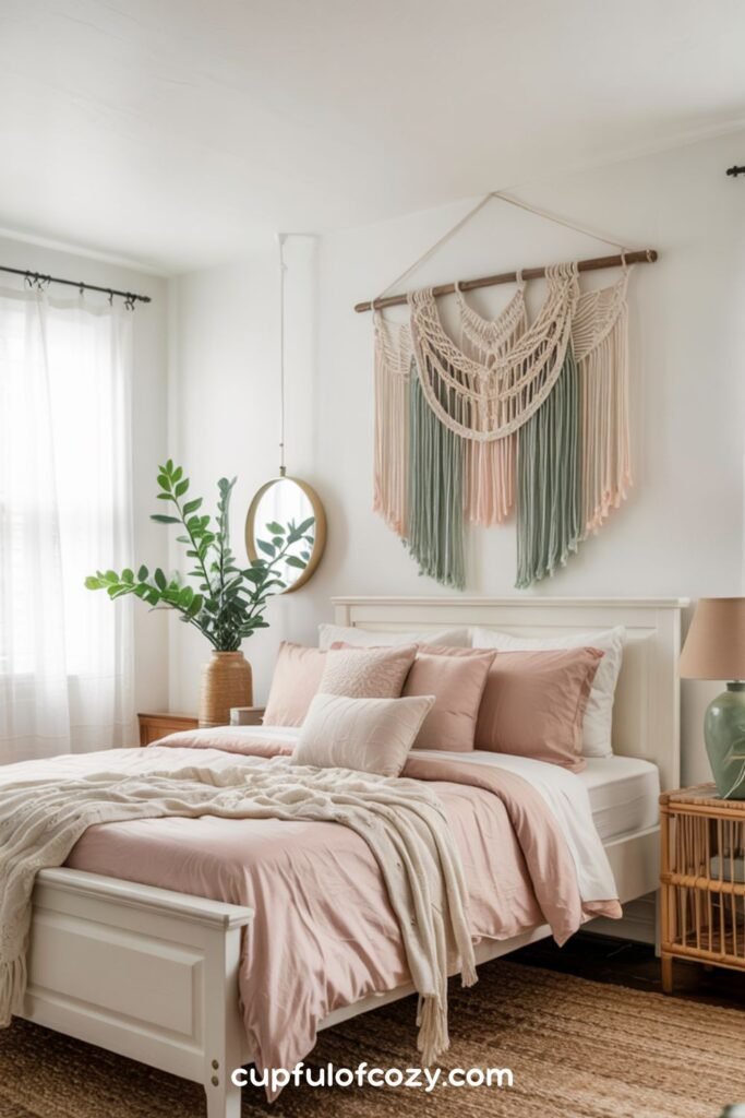 Macramé Wall Hanging in Sage and Blush