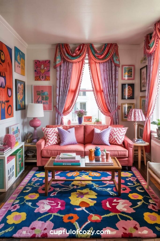 Maximalist living room_ Color and Personality in Tiny Spaces