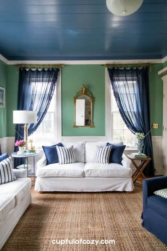 Navy Ceiling with Sage Walls