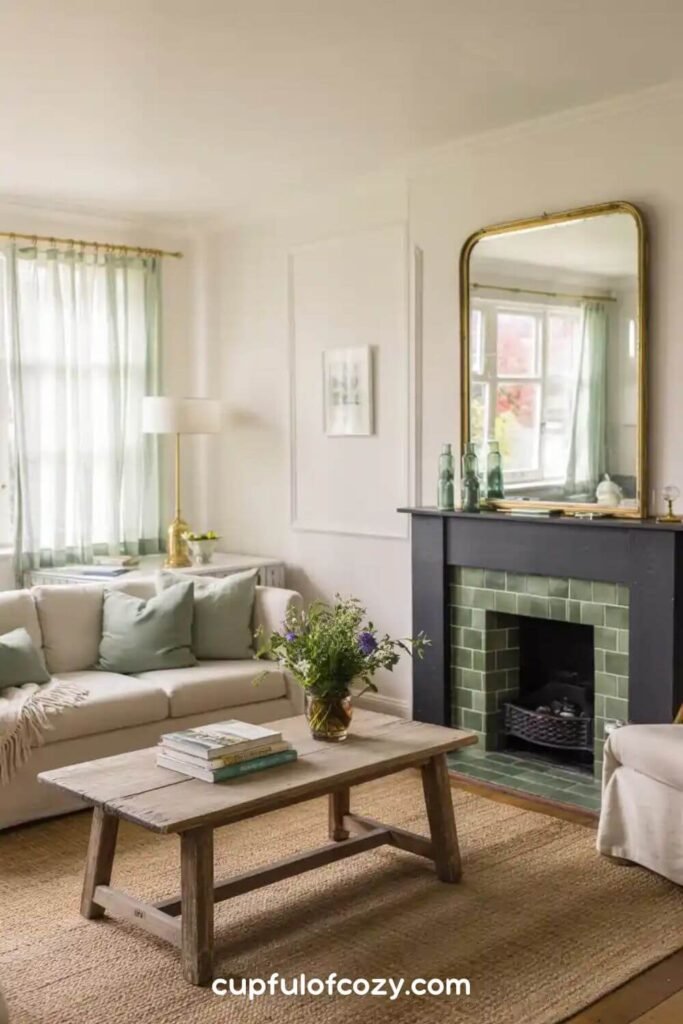 Painted Navy Fireplace with Sage Hearth Tiles