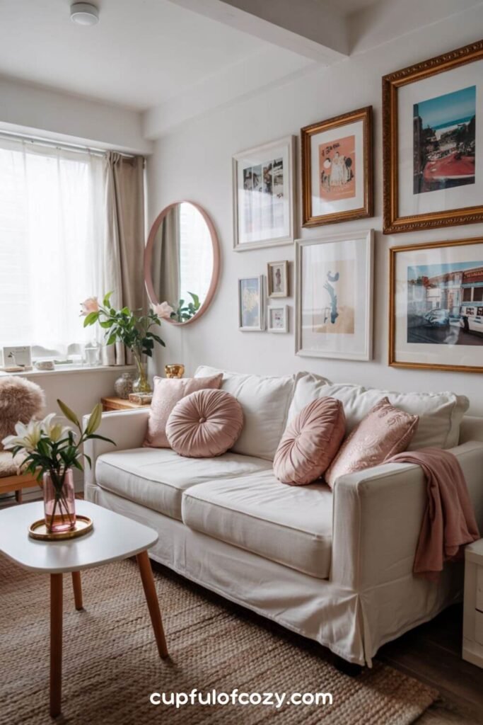 Pink and Beige Living Room For Small Apartment