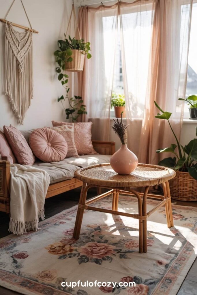 Ratan and Pink Living Room