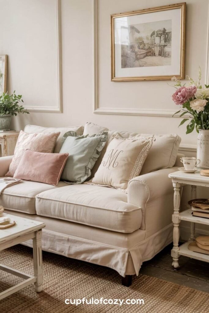 Romantic Scattered Throw Pillows In Mixed Fabrics