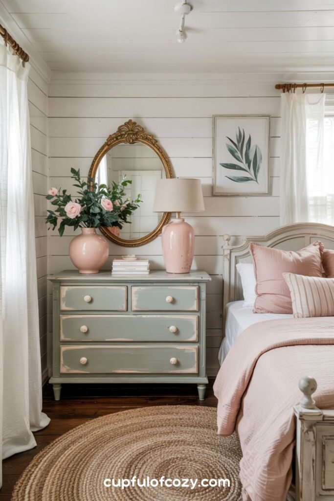Sage Green Dresser with Blush Accents