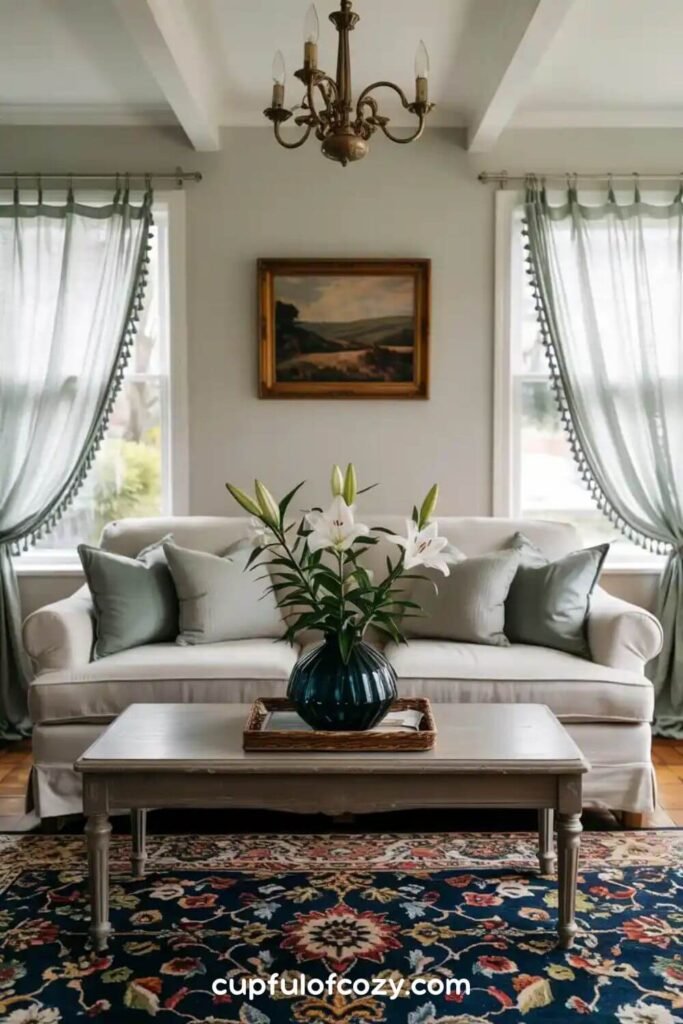 Sage and Navy Patterned Area Rug