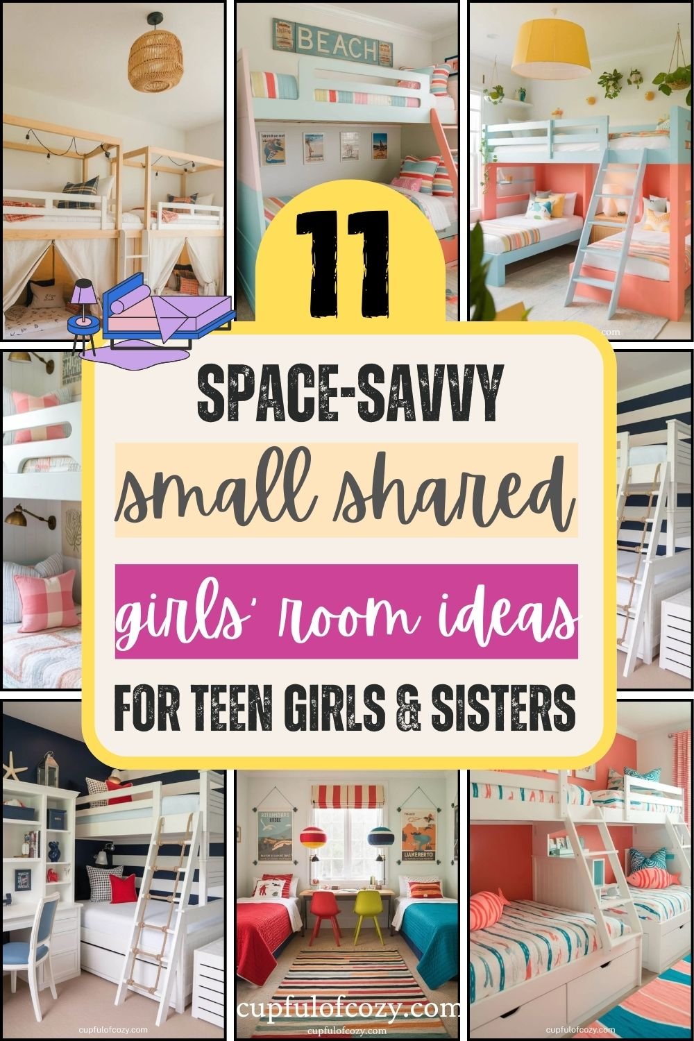 Bunk, Loft, or Twin? Best Space-Savvy Small Shared Bedrooms For Sisters & Teen Girls That Make Room for Privacy & Togetherness