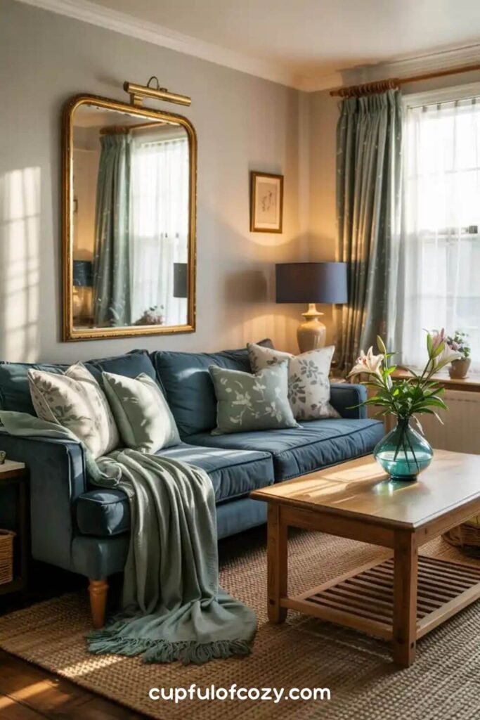 The Statement Navy Sofa with Sage Accents