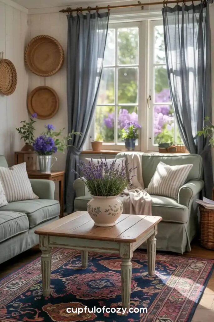 Vintage-Inspired Navy Rug with Sage Furniture