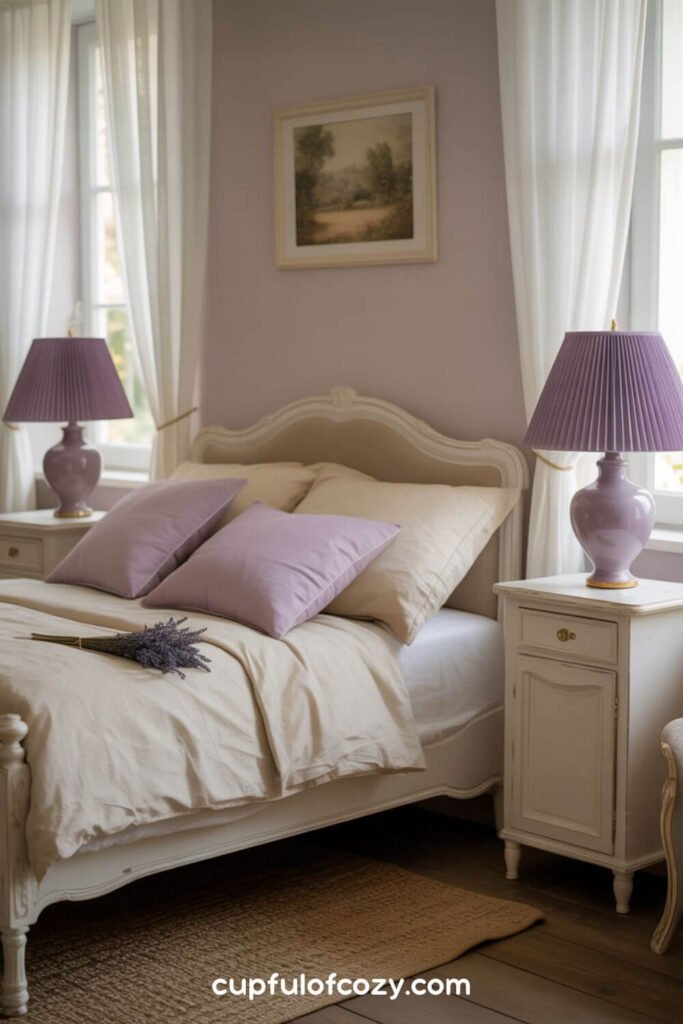 Vintage-Style Lilac Table Lamps With Pleated Shades