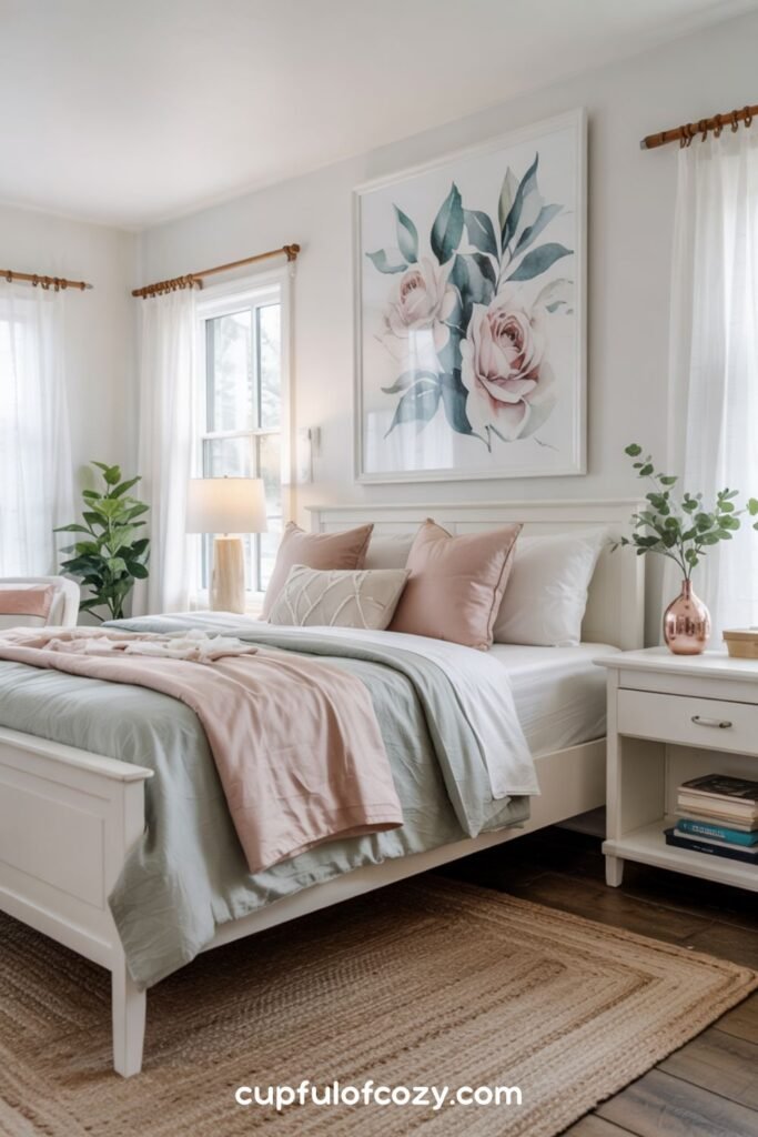 Watercolor Art in Sage and Blush