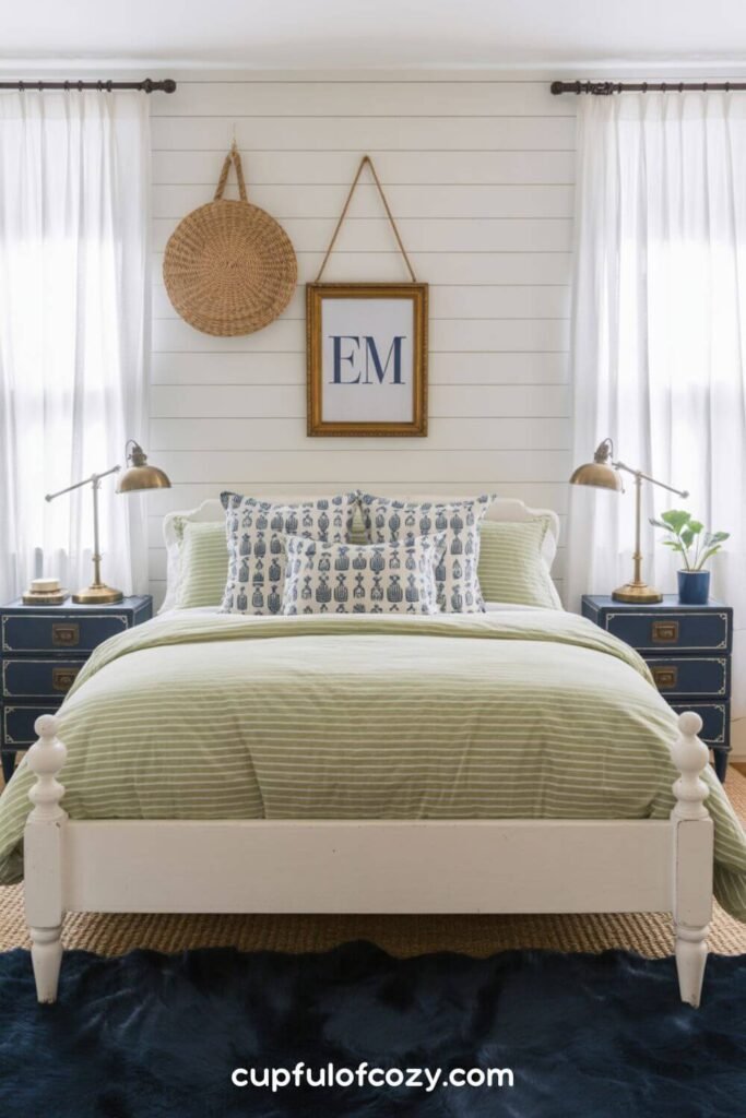 Woven Wall Baskets Above Preppy Bedside Tables