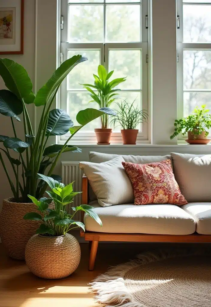 20 Boho Modern Living Room Inspirations That Add Warmth to Your Home! - 3. Statement Greenery