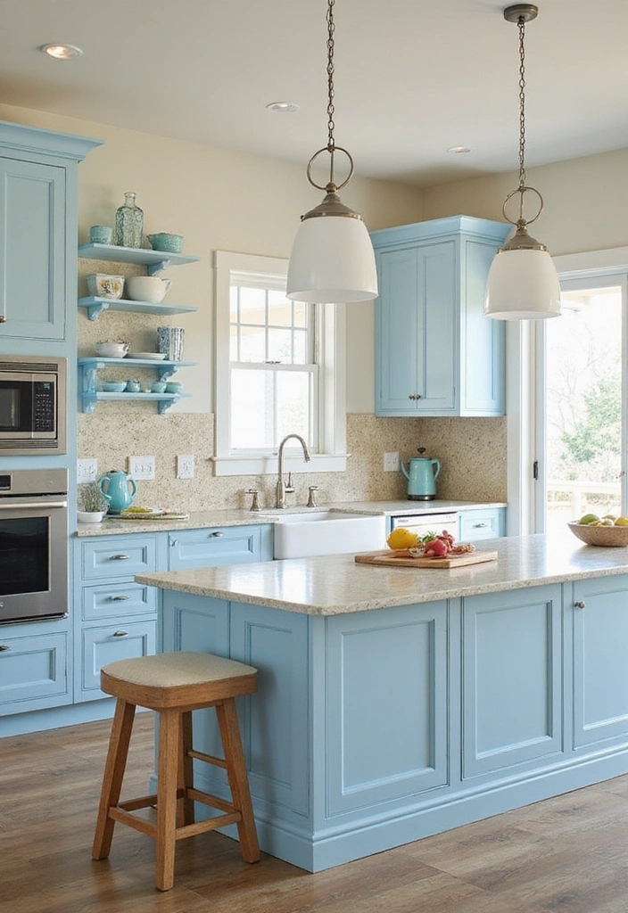 20 Gorgeous White and Blue Coastal Kitchen Ideas Perfect for a Beachy Atmosphere! - 13. Sun-Kissed Color Palette