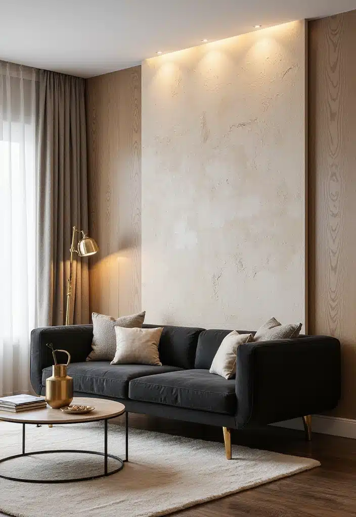 20 Jaw-Dropping Cream Black and Gold Living Room Designs You Need to See! - 25. Textured Wall Treatments