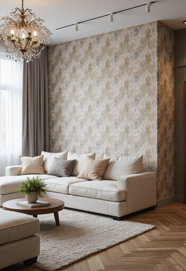 20 Elegant Living Room Makeover Ideas That Are Surprisingly Budget-Friendly! - 18. Customize with Wallpaper