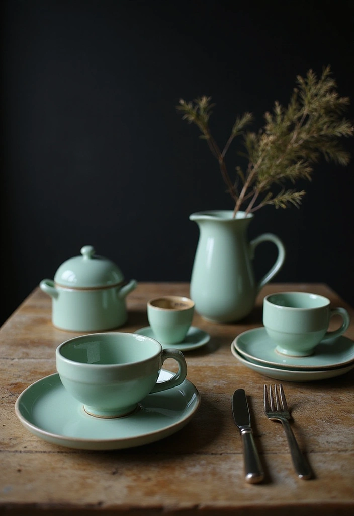 20 Unique Sage Green and Black Kitchen Ideas That Will Make You Fall in Love with Cooking Again! - 19. Sage Green Ceramic Dishware