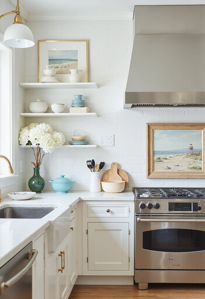 20 Budget-Friendly Coastal Hamptons Style Kitchen Ideas That Look Expensive! - 16. Simple Artwork