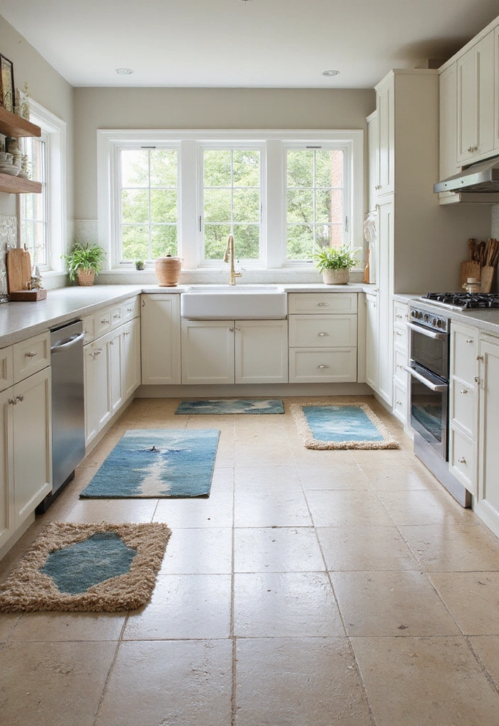 20 Gorgeous White and Blue Coastal Kitchen Ideas Perfect for a Beachy Atmosphere! - 8. Beach-Inspired Flooring