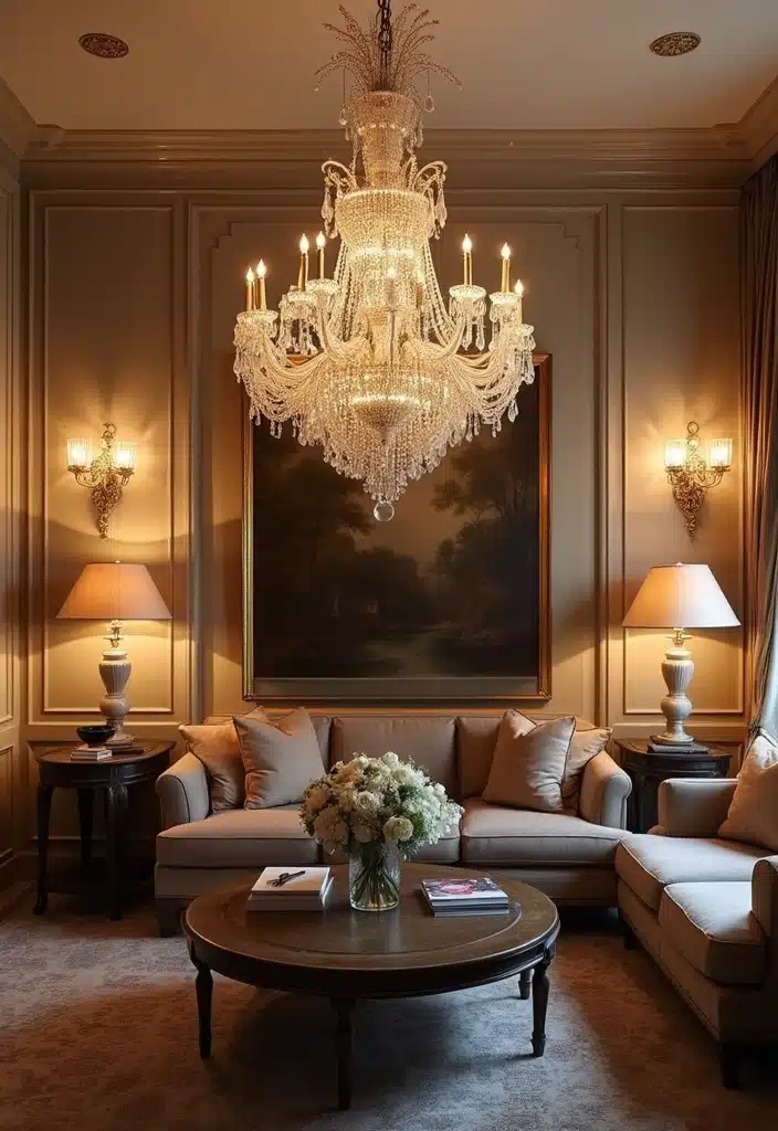 15 Old Money Living Room Ideas That Feel Timeless, Elegant, and Understated - 4. Statement Lighting