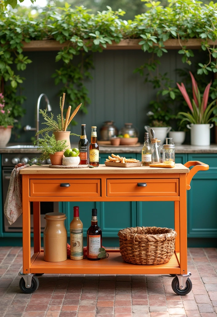 20 Creative and Cheap Outdoor Kitchen Ideas That Will Impress Your Guests! - 17. Multi-Purpose Utility Cart