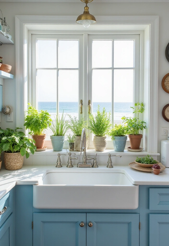 20 Gorgeous White and Blue Coastal Kitchen Ideas Perfect for a Beachy Atmosphere! - 14. Herb Gardens