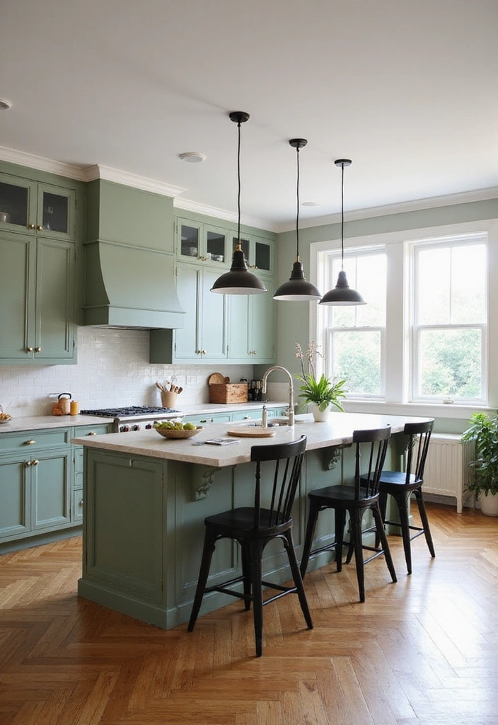 20 Unique Sage Green and Black Kitchen Ideas That Will Make You Fall in Love with Cooking Again! - 7. Sage Green Kitchen Island