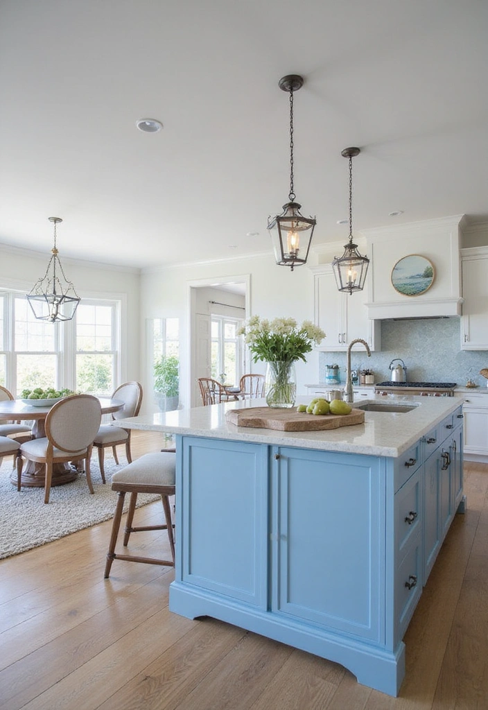 20 Gorgeous White and Blue Coastal Kitchen Ideas Perfect for a Beachy Atmosphere! - 10. Open Concept Layout