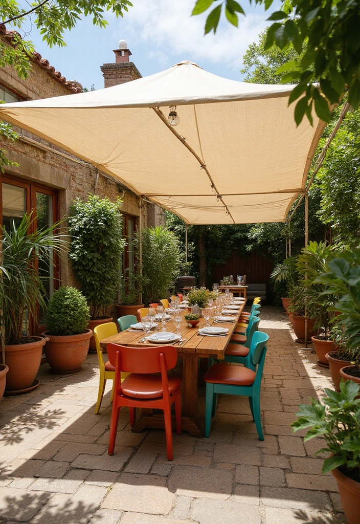 20 Creative and Cheap Outdoor Kitchen Ideas That Will Impress Your Guests! - 8. Outdoor Dining Area with Canopy