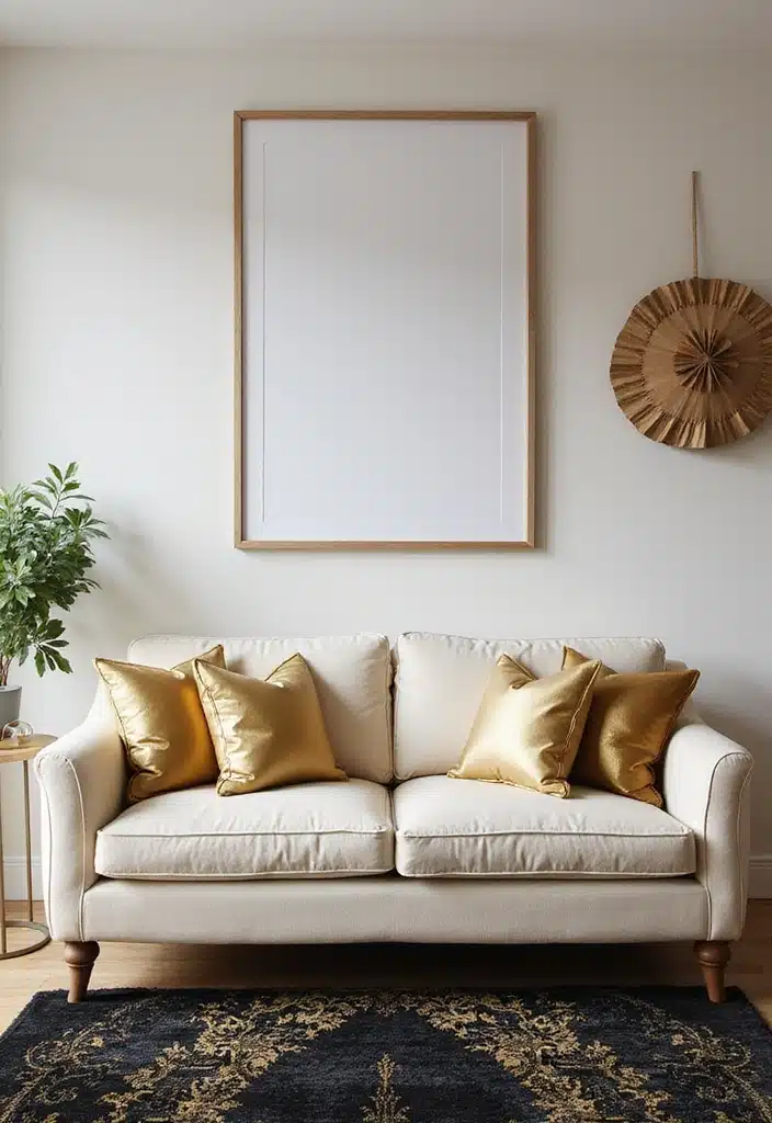 20 Jaw-Dropping Cream Black and Gold Living Room Designs You Need to See! - 1. Chic Cream Sofas with Gold Accents
