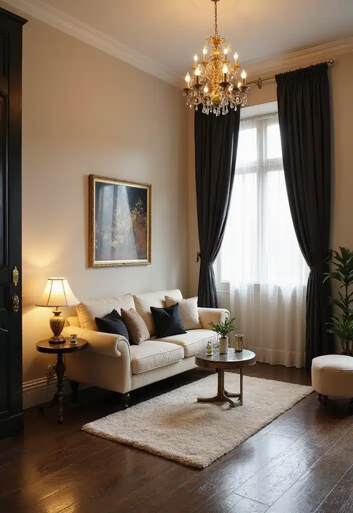 20 Jaw-Dropping Cream Black and Gold Living Room Designs You Need to See! - 3. Elegant Lighting Fixtures