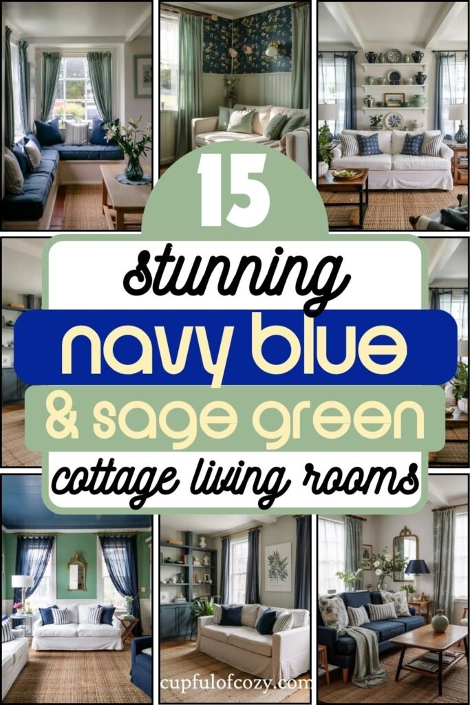 navy blue and sage green cottage living room (4)