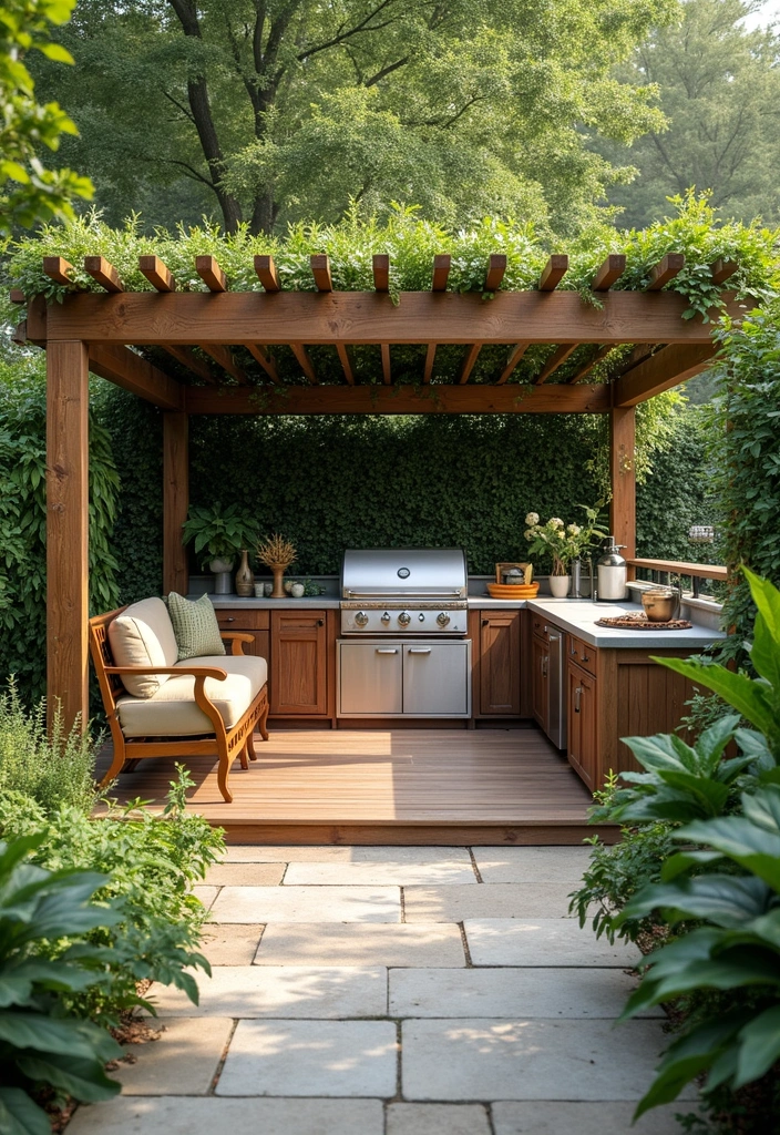 20 Outdoor Kitchen Deck Ideas That Will Wow Your Guests at Every Gathering! - 11. Serene Garden Oasis Kitchen