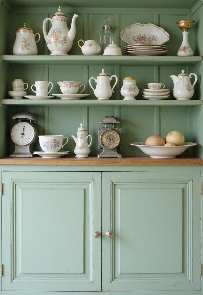 11 Eco-Friendly Light Green European Kitchen Decor Hacks That Are Beautiful and Sustainable! - 14. Vintage Finds for Timeless Charm