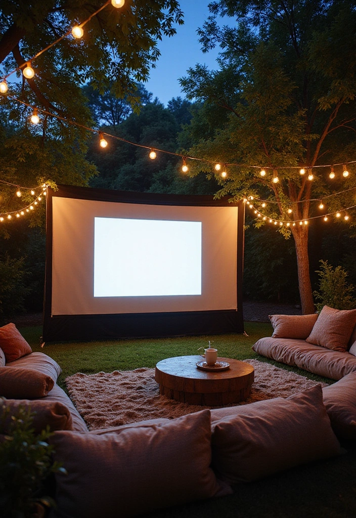 20 Creative Large Backyard Layouts That Will Make You Want to Host Every Weekend! - 8. Cozy Outdoor Movie Area