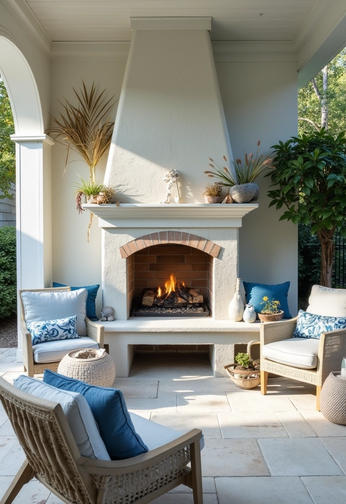 18 Small Outdoor Covered Patios with Fireplaces Perfect for Cozy Gatherings! - 11. Coastal Retreat with Nautical Accents