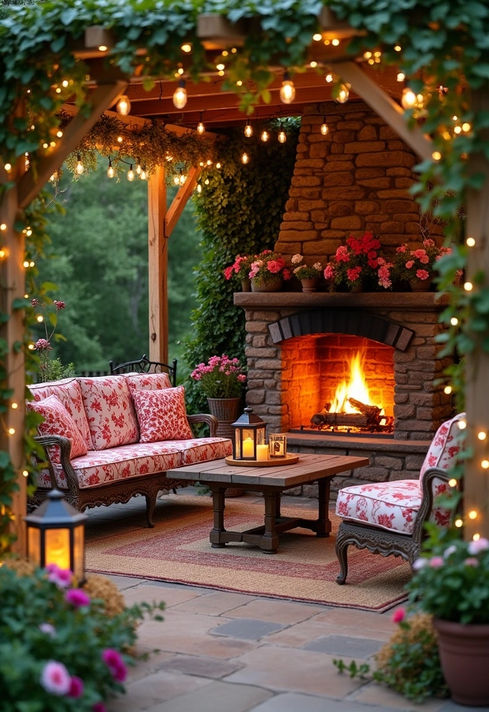 18 Small Outdoor Covered Patios with Fireplaces Perfect for Cozy Gatherings! - 3. Cottage-Inspired with Cozy Seating