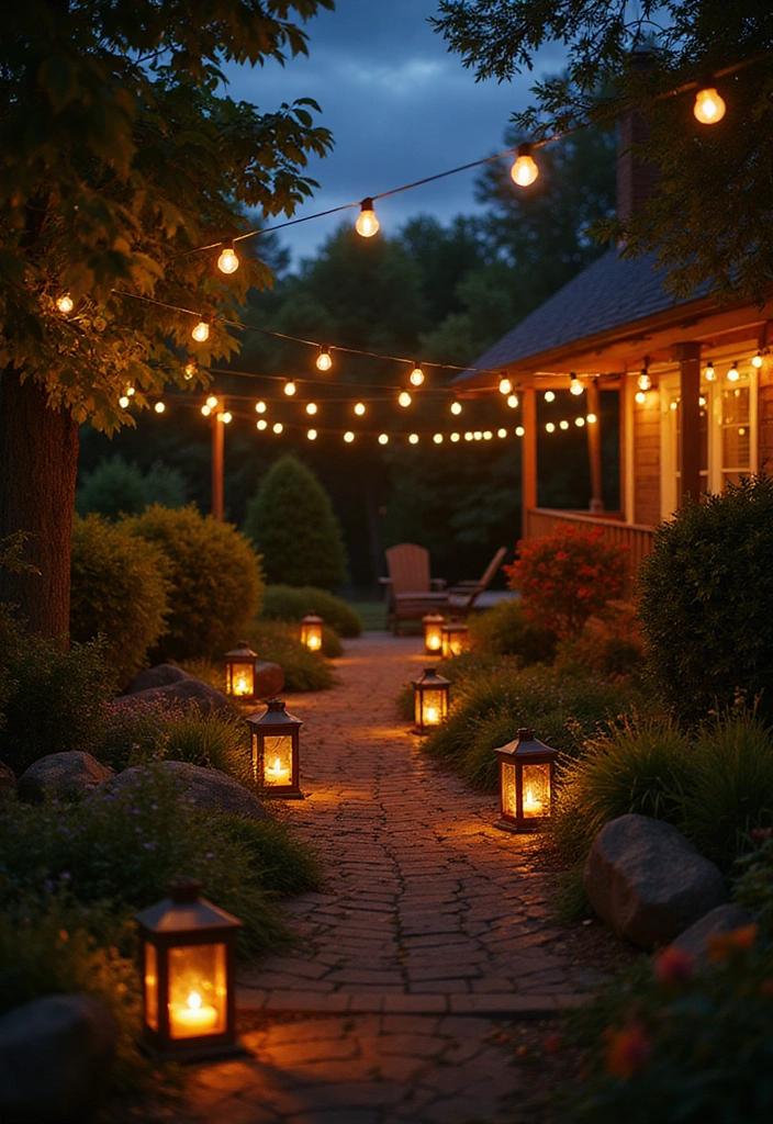 22 Rustic Sloped Backyard Landscaping Ideas on a Budget You Can't Miss! - 18. Rustic Outdoor Lighting
