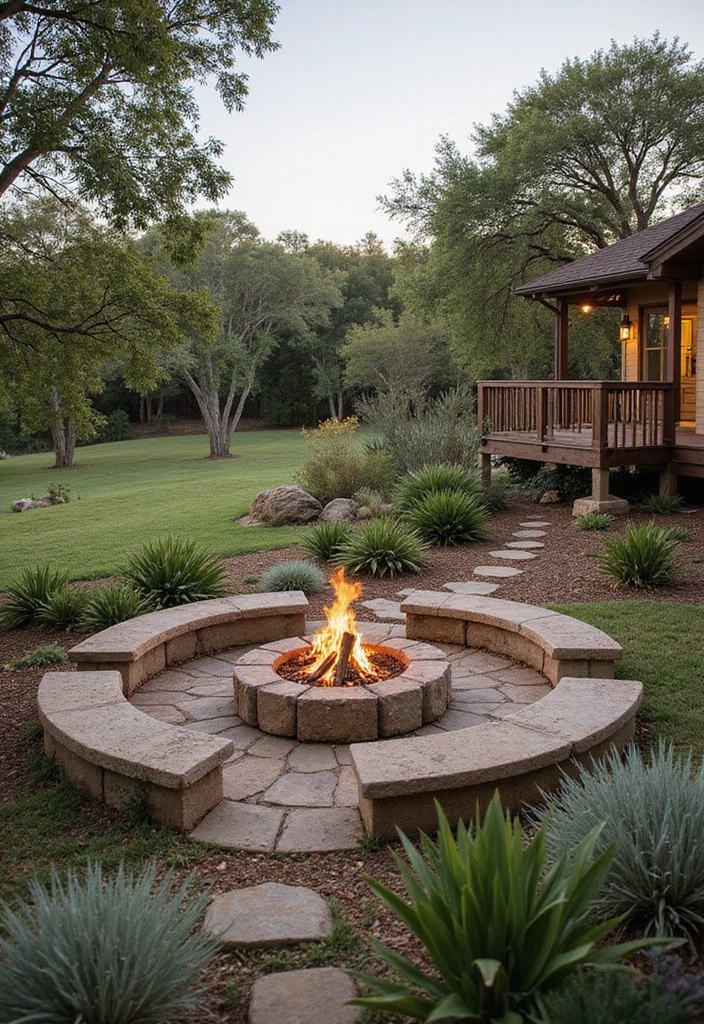20 Cozy Outdoor Fire Pit Seating Area Ideas That Will Make You Want to Live Outside! - 20. Nature-Integrated Fire Pit Area