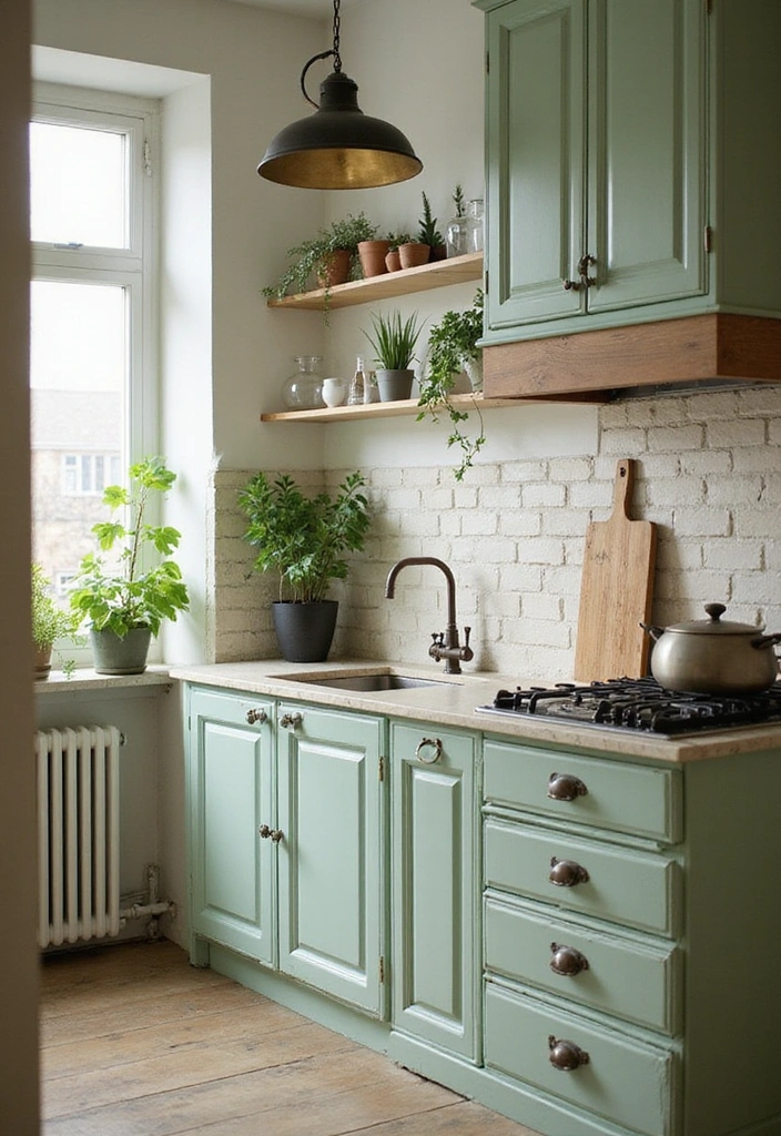 11 Eco-Friendly Light Green European Kitchen Decor Hacks That Are Beautiful and Sustainable! - 1. Light Green Cabinets for a Fresh Feel