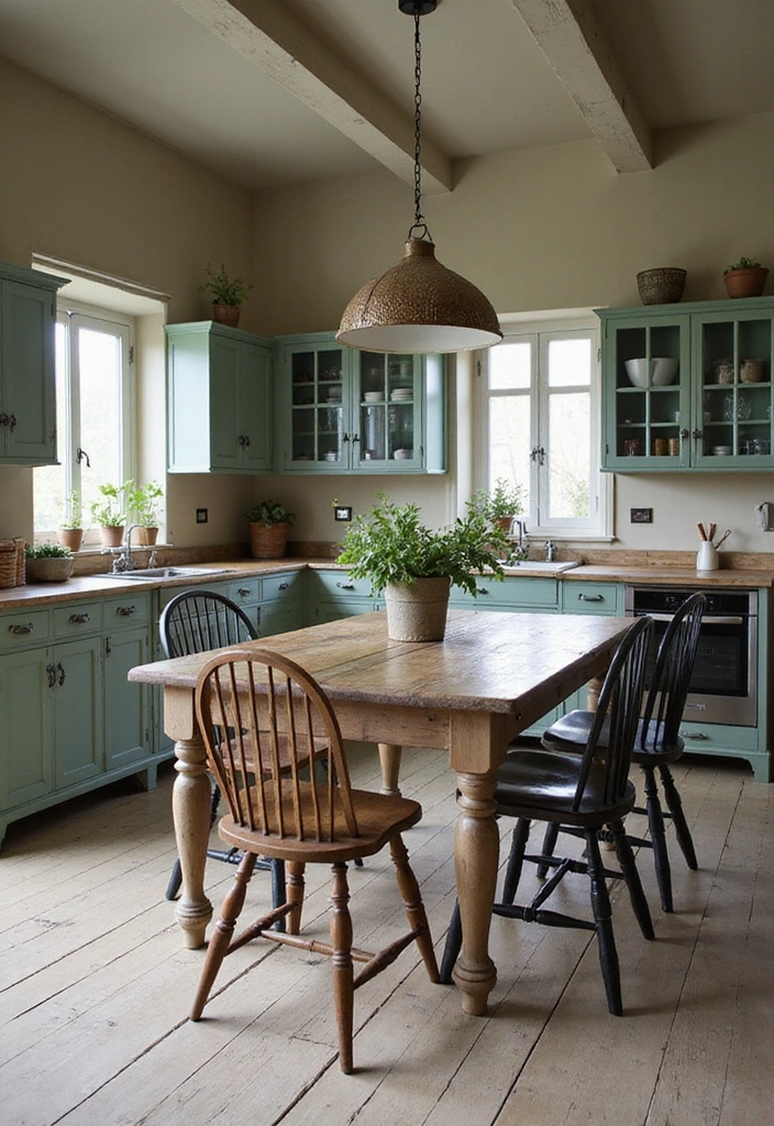 20 Vintage Sage Green Kitchen Ideas That Embody Timeless Charm! - 5. Rustic Dining Area