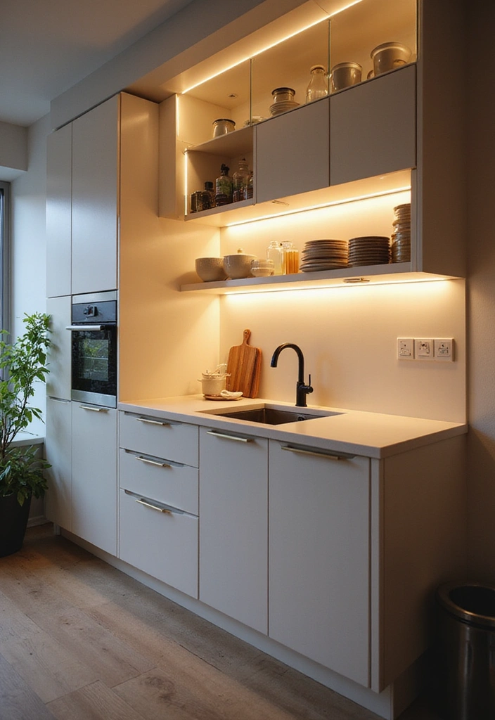 14 Small One-Sided Kitchen Ideas for Better Organization (You'll Wish You Knew Sooner!) - 14. Light-Up Storage
